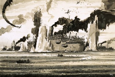 1940年6月、サン・ナゼール沖で沈没したランカストラ号 作： ジョン・S・スミス