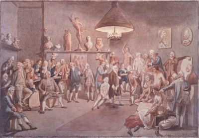 ヨハン・ゾファニー（1733-1810）の絵を模写したロンドンのロイヤル・アカデミーのアカデミアンたち。 作： John Sanders