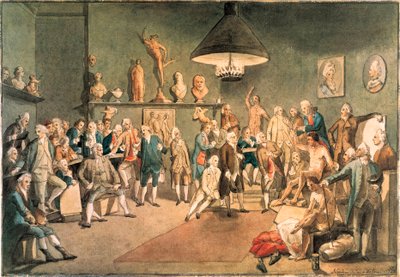 ヨハン・ゾファニー（1733-1810）の絵を模写したロンドンのロイヤル・アカデミーの学者たち 作： John Sanders