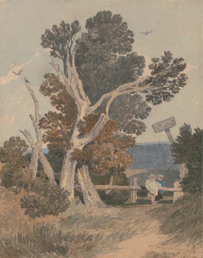 Um grupo de árvores por uma cerca 作： John Sell Cotman