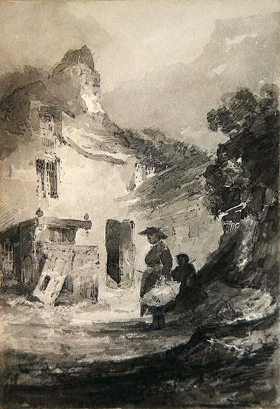 ドルゲリーの古いコテージ」（紙に鉛筆とグレイウォッシュ） 作： John Sell Cotman