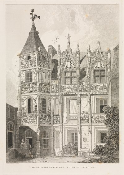 ノルマンディーの古代建築巻。 II、Pl。 64：ルーアンのプセル広場の家、 作： John Sell Cotman