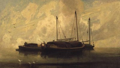 ブレイドンウォーターに停泊中のボート、1810年頃（油彩・キャンバス） 作： John Sell Cotman