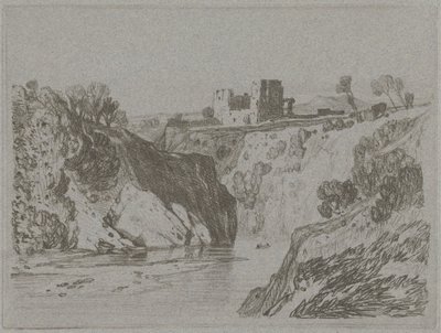岩だらけの峡谷の上の城 作： John Sell Cotman
