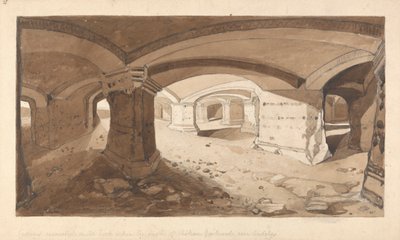 アンデリス、ノルマンディー近くのシャトー ガイヤールの城内の岩で発掘された洞窟 作： John Sell Cotman