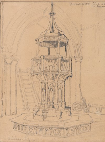 ノーフォーク州ビンハム教会のフォント 作： John Sell Cotman