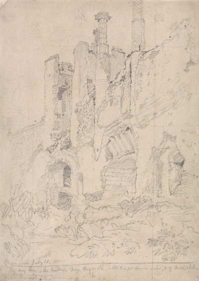 サフォーク州フラムリンガム城：荒廃した内部の一部 作： John Sell Cotman