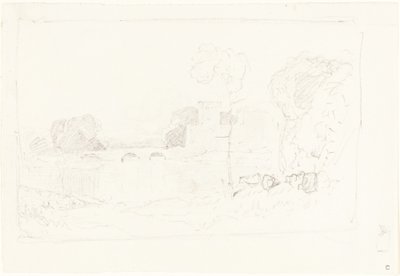 橋と城のある風景スケッチ 作： John Sell Cotman