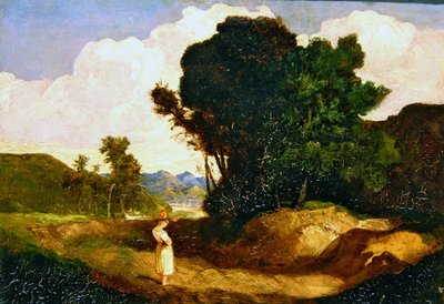 人物のいる風景」（油彩・パネル） 作： John Sell Cotman
