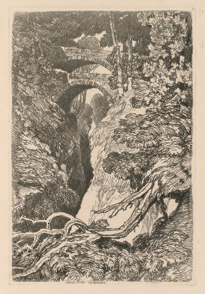 Liber Studiorum：プレート10、デビルズブリッジ、カーディンガンシャー、1838。 作： John Sell Cotman