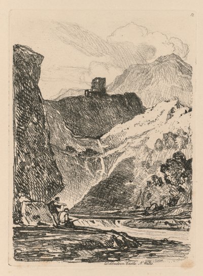 リベル研究室：プレート12、ドルバダーン城、スランベリス湖、北ウェールズ、1838。 作： John Sell Cotman
