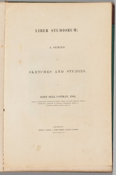 本の研究：タイトルページ、1838。 作： John Sell Cotman