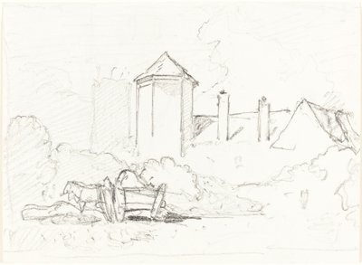 手前にカートと馬がいる建物のスケッチ 作： John Sell Cotman