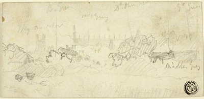 大聖堂のある風景のスケッチ 作： John Sell Cotman
