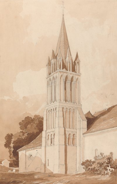 ノルマンディー、カーン近郊のイフ教会南東図 作： John Sell Cotman