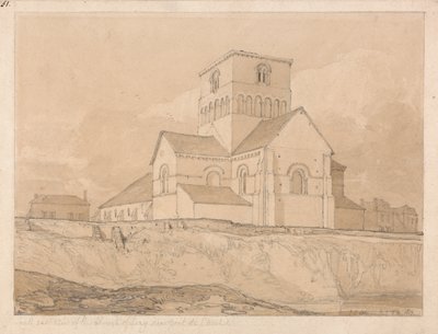 ノルマンディー、ポン・ド・アルシュ近郊のレリー教会南東図 作： John Sell Cotman