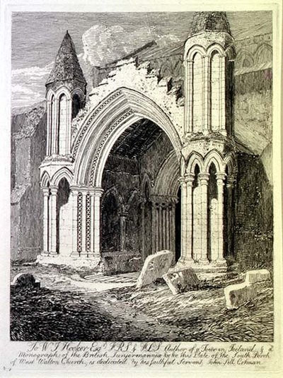 ウェスト・ウォルトン・チャーチの南ポーチ、「Antiquities of Norfolk」（Cotman出版）のプレート33。 作： John Sell Cotman