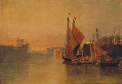 日没後、ブレイドンに向かっているノーマスヤーマスブリッジからの眺め、c1823 作： John Sell Cotman