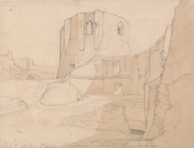 アンデリス、ノルマンディーの近く、シャトー ガイヤールのドンジョンの眺め 作： John Sell Cotman