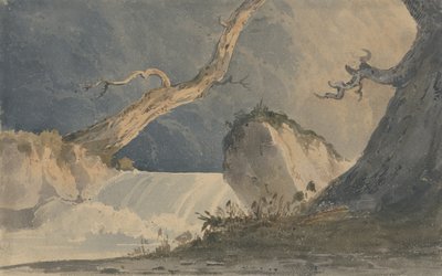 荒涼とした風景の中の滝（紙に水彩） 作： John Sell Cotman