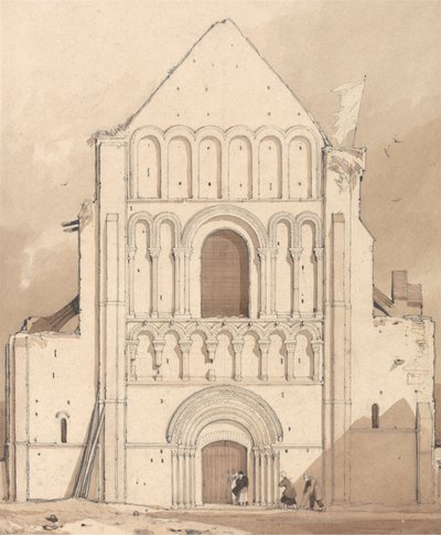 オイストラハム教会 [ウイストラム] の西正面、カーン、ノルマンディーの近く 作： John Sell Cotman