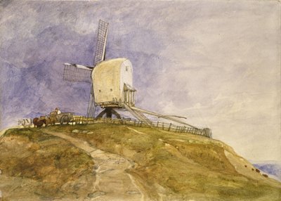 丘の上の風車、19世紀 作： John Sell Cotman