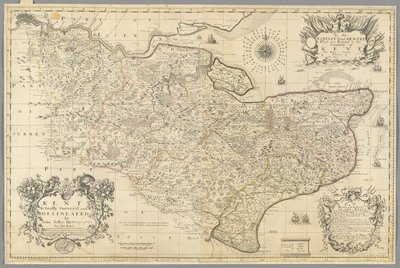 1680年頃、ジョン・セラーによって実際に測量・描画されたケント州（エングレーヴィング） 作： John Seller