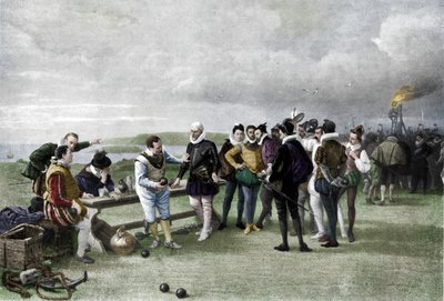 アルマダの姿、プリマスの鍬、1880年、1911年 作： John Seymour Lucas