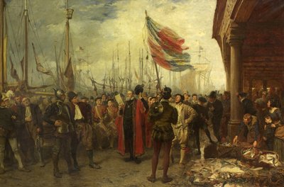 The Call to Arms - Plymouth Quay 作： John Seymour Lucas