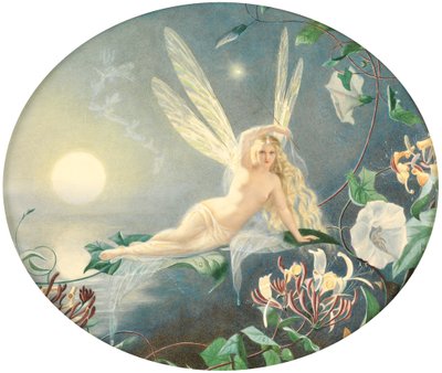 葉の上で休む妖精、c.1860 作： John Simmons