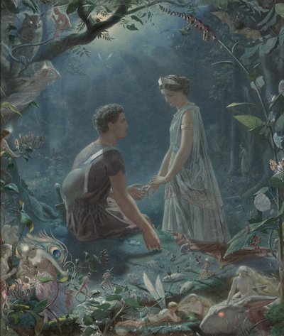 ハーミアとライサンダー。真夏の夜の夢、1870 作： John Simmons
