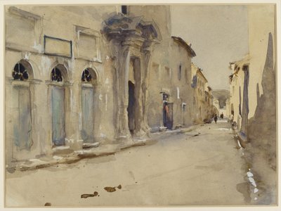 スペインのストリート（グラファイトの上に水彩でボディカラーを加えたもの） 作： John Singer Sargent