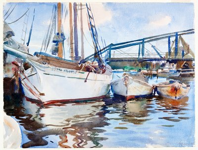 アンカーのボート、1917年（紙のグラファイトの上にトイレ） 作： John Singer Sargent