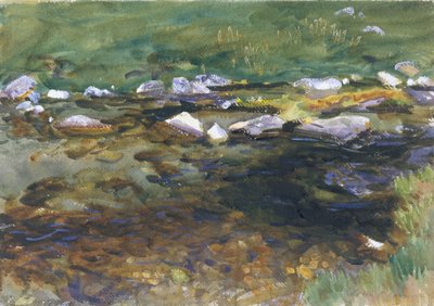 ブルックとメドウ、1907年頃（白の織り紙にwc、ガッシュ、グラファイト） 作： John Singer Sargent