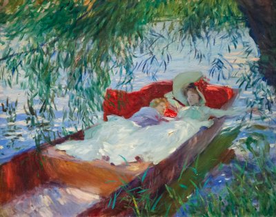 柳の下のパントで眠る婦人と子供 作： John Singer Sargent