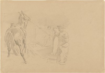屋台に馬を引っ張る男 作： John Singer Sargent