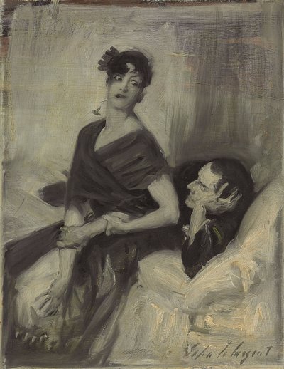 ベッドの上の男と女、1880〜1882年 作： John Singer Sargent