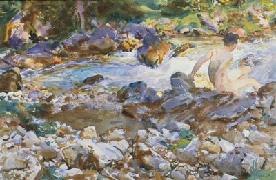 マウンテンストリーム、c.1912-14（オフホワイトの織り紙に水彩とグラファイト） 作： John Singer Sargent