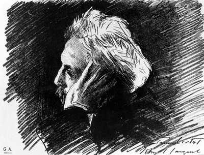 フランスの作曲家、ガブリエル・フォーレ（1845〜1924）の肖像。友人のジョン・シンガー・サージェントによる木炭画（1898年）。 作： John Singer Sargent