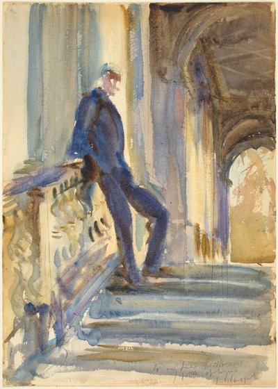 ウィルトン・ハウスのパラディオ橋の階段に立つサー・ネヴィル・ウィルキンソン 作： John Singer Sargent