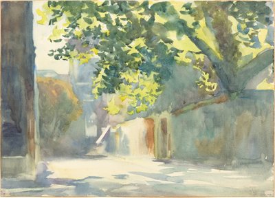 木の下の太陽に照らされた壁、c。 1913年。 作： John Singer Sargent