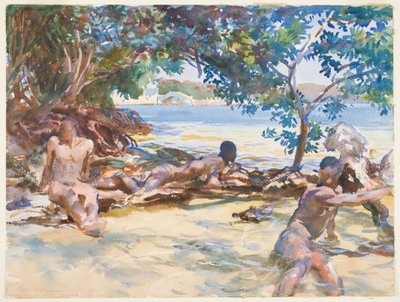 The Bathers（紙のグラファイト上のトイレとガッシュ） 作： John Singer Sargent
