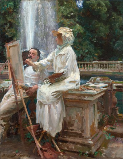 噴水、ヴィラ トルローニア、フラスカーティ、イタリア、1907 年。 作： John Singer Sargent