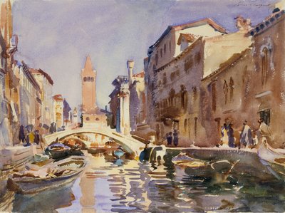 ベネチアン運河、1913（オフホワイトの織り紙にトイレとグラファイト） 作： John Singer Sargent