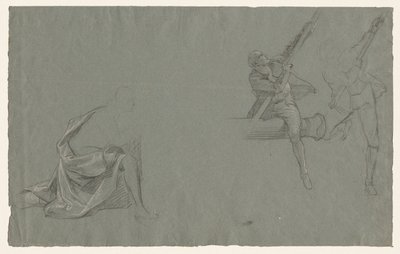 カーテンの研究、2人の人物がポールを引っ張る、1785-86。 作： John Singleton Copley