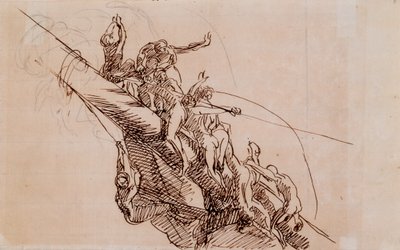 残骸にしがみついている人物、c.1785-86（ベージュの紙に茶色のインク） 作： John Singleton Copley