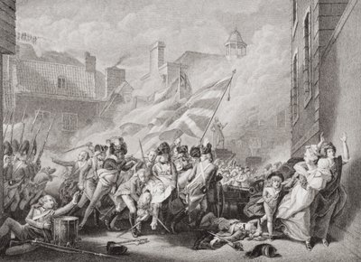 1781年1月8日、「英語とスコットランドの歴史の図解」第2巻から、ジャージをフランスから奪還したセントヘリエでのペイソン少佐の死 作： John Singleton Copley