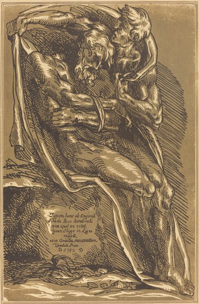 手を縛って座っている裸の男 作： John Skippe after Baccio Bandinelli
