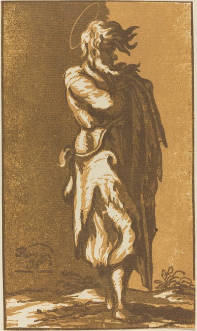 腕を組んで右を向いて立つ男性聖人 作： John Skippe after Parmigianino
