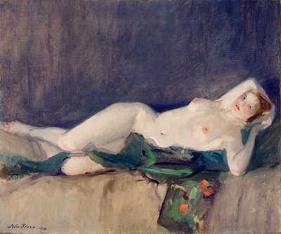 ヌード、グリーンスカーフ 作： John French Sloan